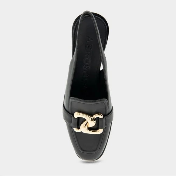 Aerosoles Allure Ornamented Block Heel Slingback in Black Leather sz 10 new